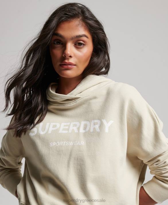 core sport crop box hoodie γυναίκες είδη ένδυσης μπεζ Superdry L02L3360
