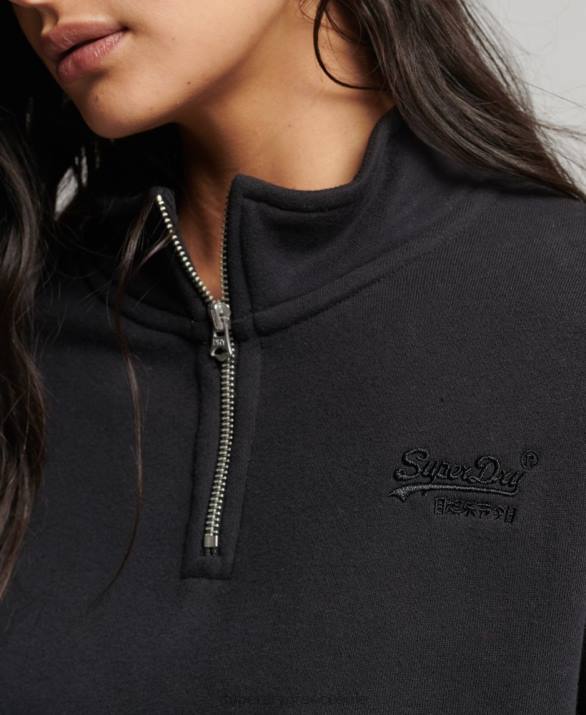 φούτερ henley vintage λογότυπο από οργανικό βαμβάκι γυναίκες είδη ένδυσης μαύρος Superdry L02L5794