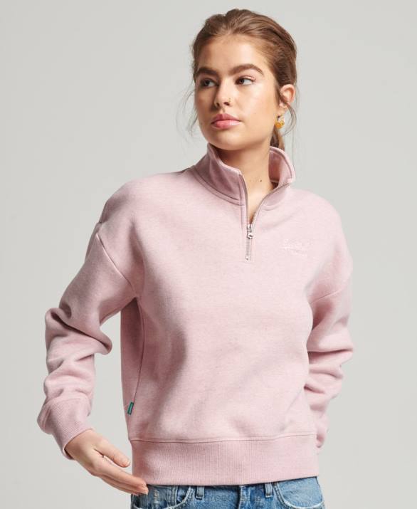 φούτερ henley vintage λογότυπο από οργανικό βαμβάκι γυναίκες είδη ένδυσης ροζ Superdry L02L5886