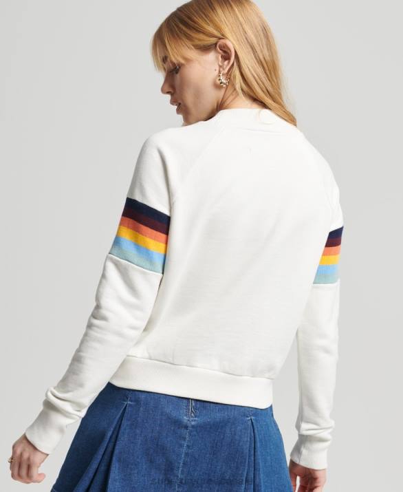 vintage Cali ριγέ cropped φούτερ πληρώματος γυναίκες είδη ένδυσης κρέμα Superdry L02L5995