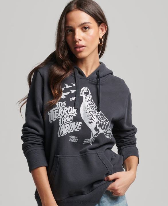 vintage b-movie hoodie γυναίκες είδη ένδυσης σκούρο γκρι Superdry L02L6097