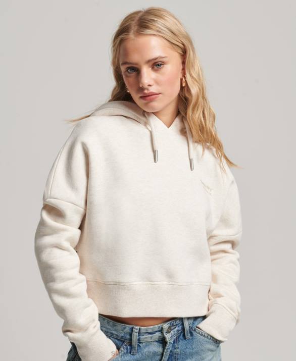 vintage λογότυπο crop hoodie γυναίκες είδη ένδυσης κρέμα Superdry L02L1977