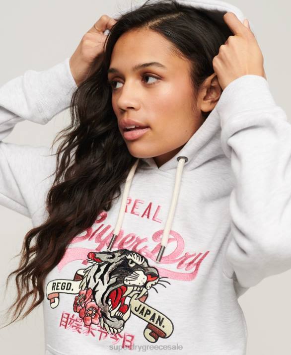 vintage λογότυπο αφηγηματικό hoodie γυναίκες είδη ένδυσης ανοιχτό γκρι Superdry L02L2108