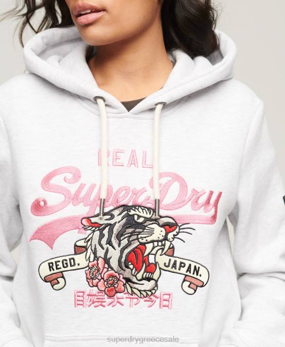 vintage λογότυπο αφηγηματικό hoodie γυναίκες είδη ένδυσης ανοιχτό γκρι Superdry L02L2108