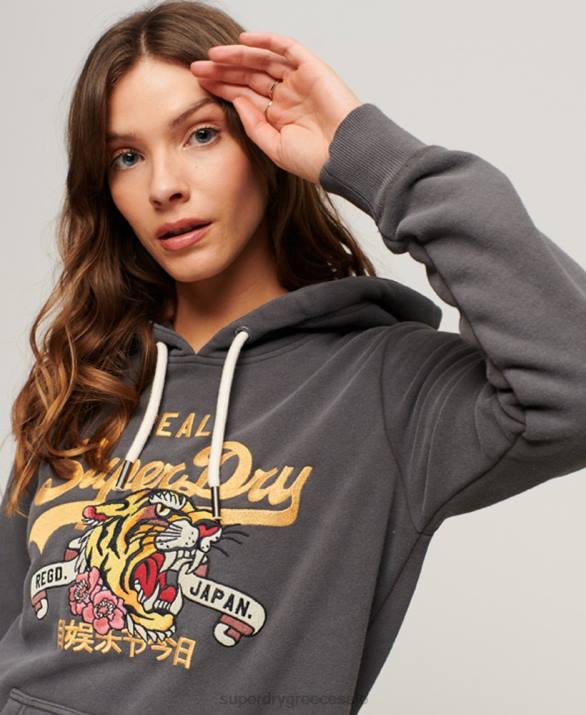 vintage λογότυπο αφηγηματικό hoodie γυναίκες είδη ένδυσης σκούρο γκρι Superdry L02L2128