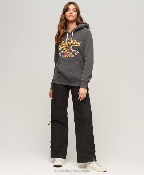 vintage λογότυπο αφηγηματικό hoodie γυναίκες είδη ένδυσης σκούρο γκρι Superdry L02L2128