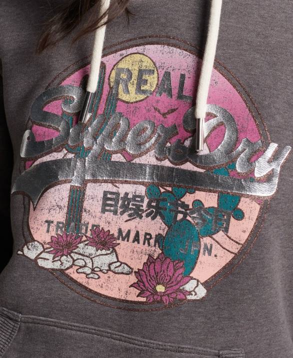 vintage λογότυπο αφηγηματικό hoodie γυναίκες είδη ένδυσης μαύρος Superdry L02L2305