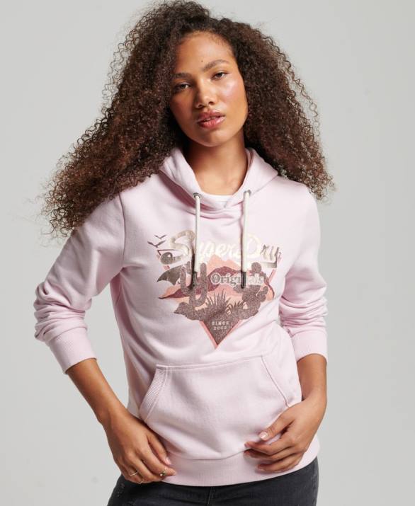 vintage λογότυπο αφηγηματικό hoodie γυναίκες είδη ένδυσης ροζ Superdry L02L3292