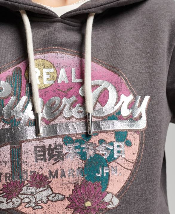 vintage λογότυπο αφηγηματικό hoodie γυναίκες είδη ένδυσης μαύρος Superdry L02L3440