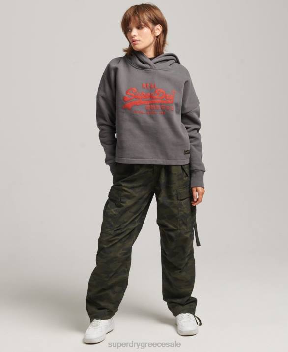 vintage λογότυπο κουτί ταιριάζει hoodie γυναίκες είδη ένδυσης σκούρο γκρι Superdry L02L5764