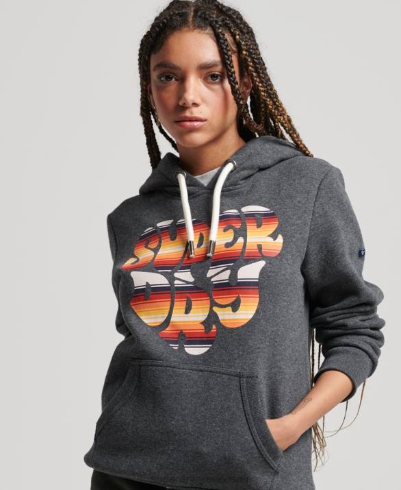 vintage σενάριο infill hoodie γυναίκες είδη ένδυσης σκούρο γκρι Superdry L02L3406