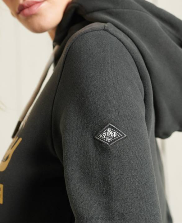 vintage λογότυπο loopback hoodie γυναίκες είδη ένδυσης σκούρο γκρι Superdry L02L6178
