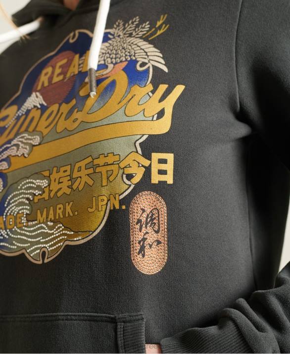 vintage λογότυπο loopback hoodie γυναίκες είδη ένδυσης σκούρο γκρι Superdry L02L6178
