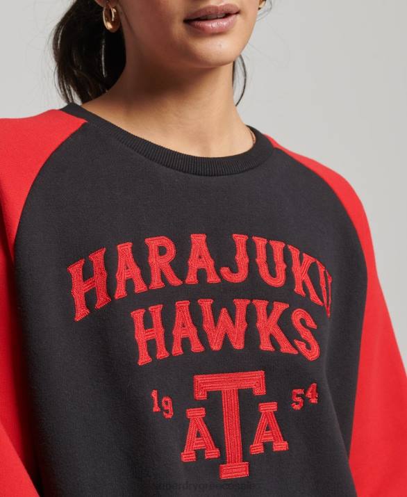 vintage κολεγιακό φούτερ πληρώματος raglan γυναίκες είδη ένδυσης μαύρος Superdry L02L3375