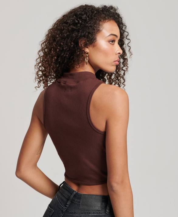 cropped mock λαιμό tank top γυναίκες είδη ένδυσης καφέ Superdry L02L2954