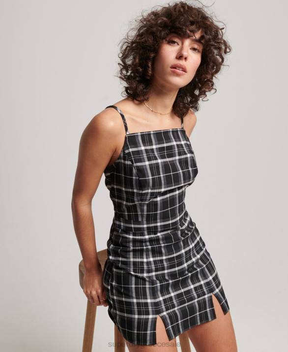 vintage check μίνι φόρεμα καμί γυναίκες είδη ένδυσης μαύρος Superdry L02L2435