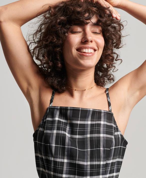 vintage check μίνι φόρεμα καμί γυναίκες είδη ένδυσης μαύρος Superdry L02L2435