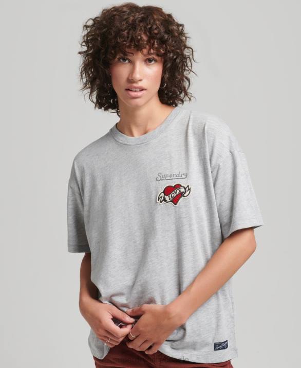 90s logo patch φαρδιά μπλουζάκι γυναίκες είδη ένδυσης γκρί Superdry L02L6247