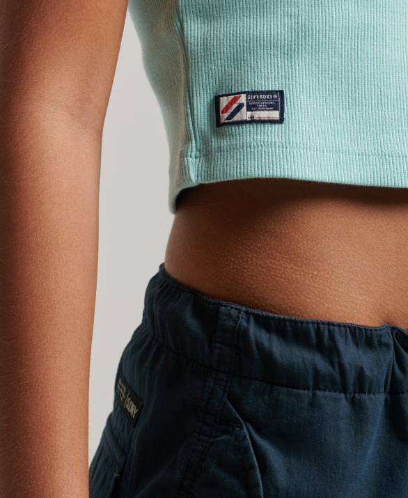 Απαραίτητο rib εφαρμοστό crop t-shirt γυναίκες είδη ένδυσης μπλε Superdry L02L6236