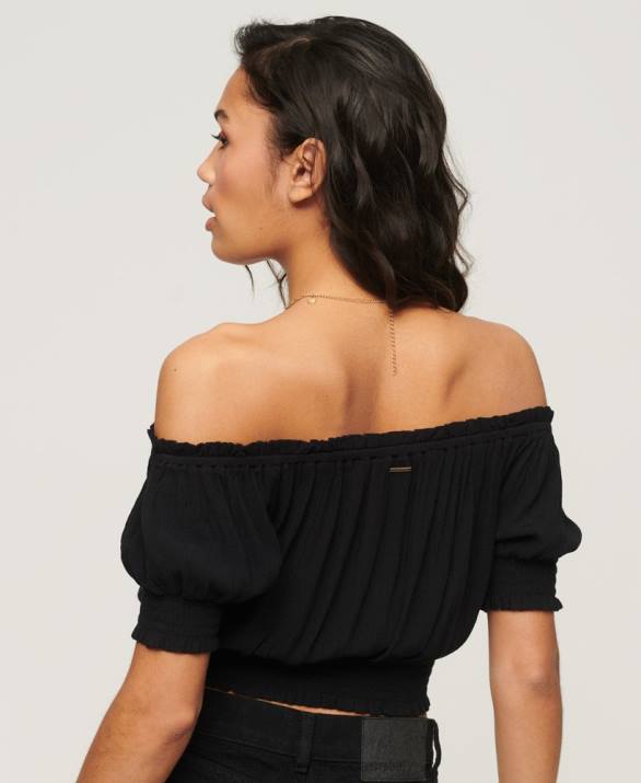 smocked κοντομάνικο crop top γυναίκες είδη ένδυσης μαύρος Superdry L02L2870