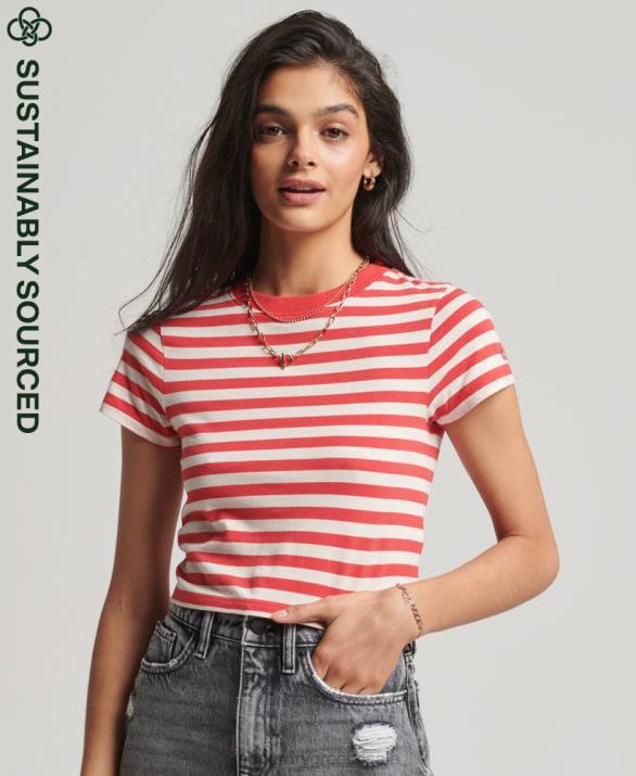 t-shirt από βιολογικό βαμβάκι vintage crop γυναίκες είδη ένδυσης το κόκκινο Superdry L02L6235
