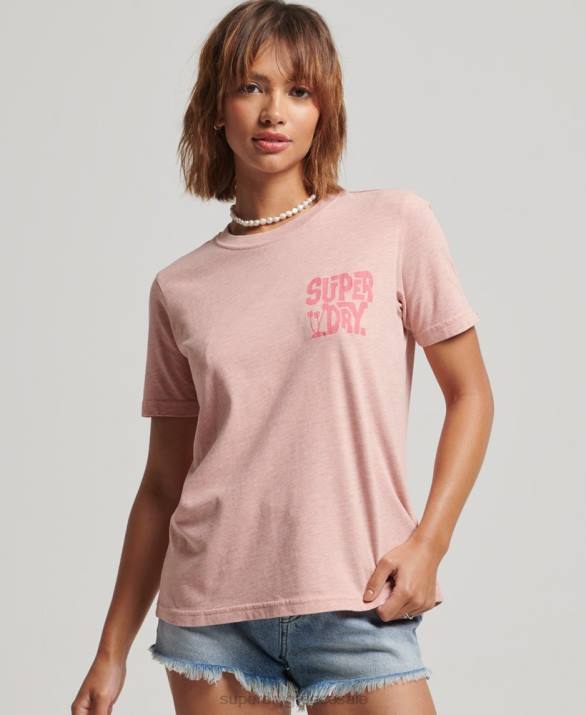 vintage αυτοκόλλητο μπλουζάκι ταξιδιού γυναίκες είδη ένδυσης ροζ Superdry L02L2840