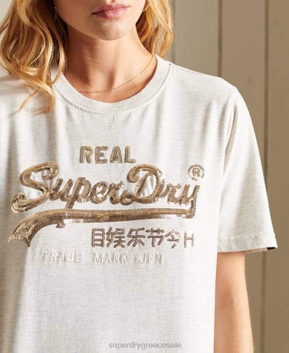 vintage λογότυπο boho sparkle t-shirt γυναίκες είδη ένδυσης μπεζ Superdry L02L6774