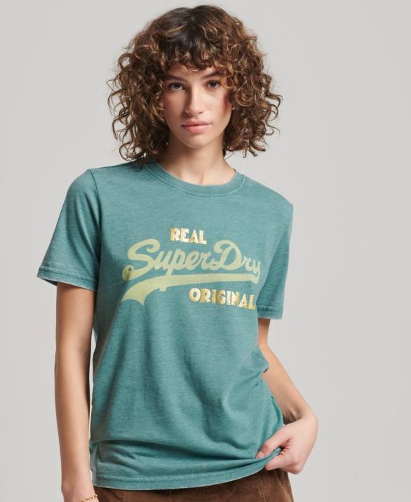 vintage λογότυπο burnout t-shirt γυναίκες είδη ένδυσης πράσινος Superdry L02L2118