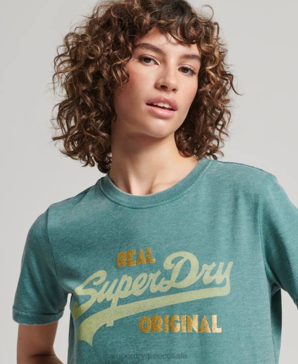 vintage λογότυπο burnout t-shirt γυναίκες είδη ένδυσης πράσινος Superdry L02L2118