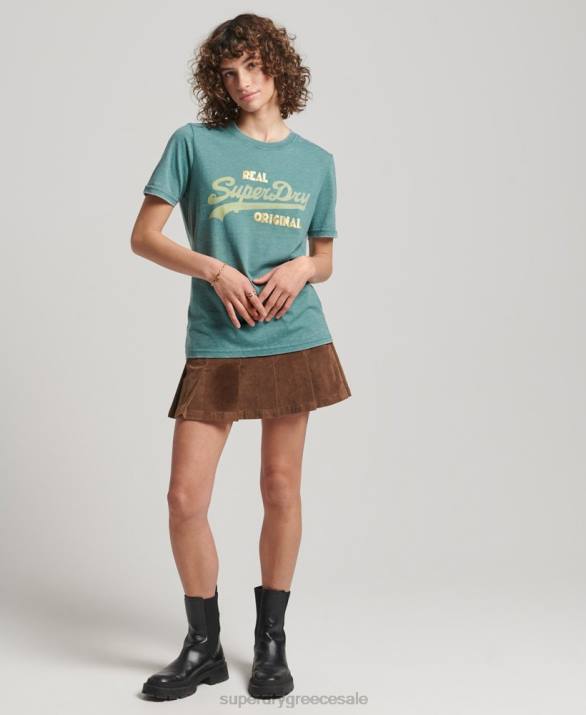 vintage λογότυπο burnout t-shirt γυναίκες είδη ένδυσης πράσινος Superdry L02L2118