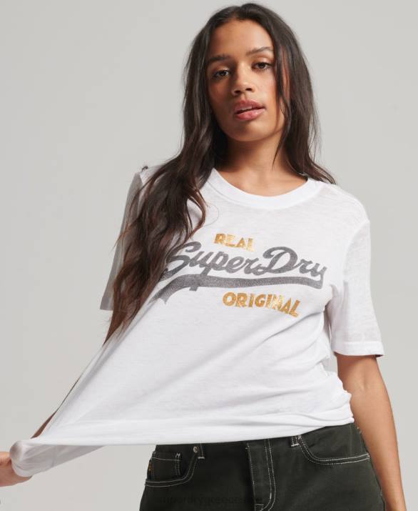 vintage λογότυπο burnout t-shirt γυναίκες είδη ένδυσης άσπρο Superdry L02L2715