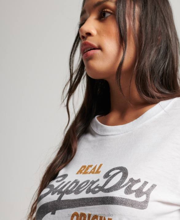 vintage λογότυπο burnout t-shirt γυναίκες είδη ένδυσης άσπρο Superdry L02L2715