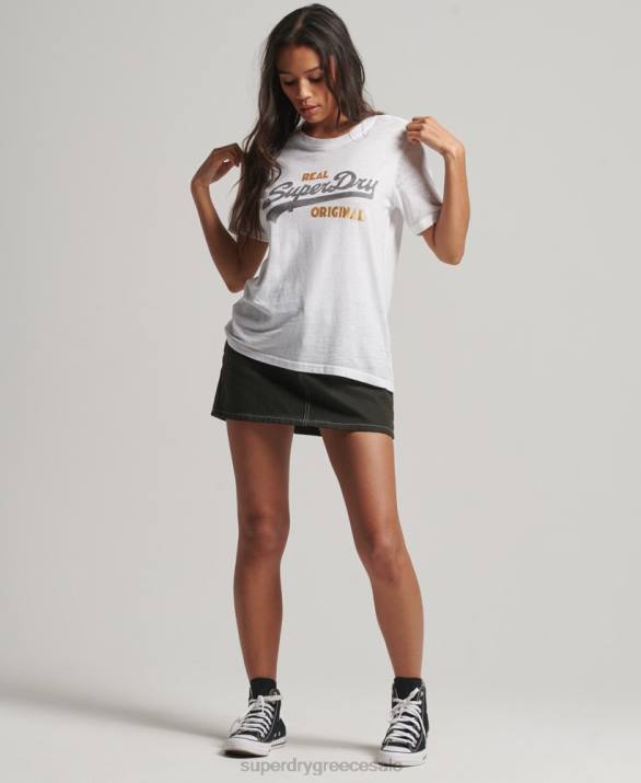 vintage λογότυπο burnout t-shirt γυναίκες είδη ένδυσης άσπρο Superdry L02L2715