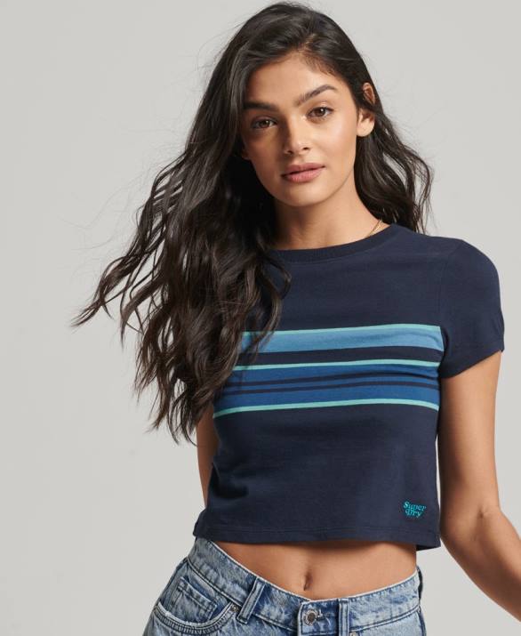 vintage ριγέ crop t-shirt γυναίκες είδη ένδυσης ΠΟΛΕΜΙΚΟ ΝΑΥΤΙΚΟ Superdry L02L2677