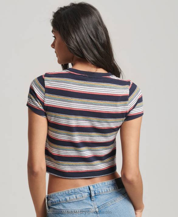 vintage ριγέ crop t-shirt γυναίκες είδη ένδυσης ΠΟΛΕΜΙΚΟ ΝΑΥΤΙΚΟ Superdry L02L2686