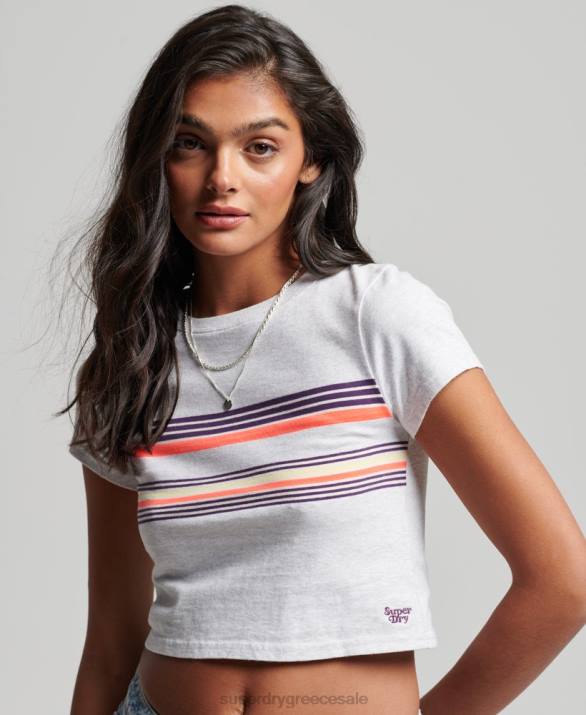 vintage ριγέ crop t-shirt γυναίκες είδη ένδυσης γκρί Superdry L02L2692