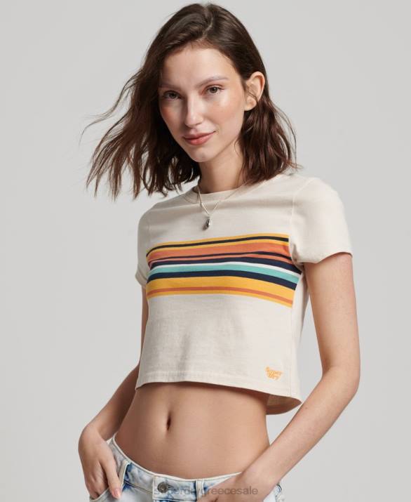 vintage ριγέ crop t-shirt γυναίκες είδη ένδυσης κρέμα Superdry L02L2705