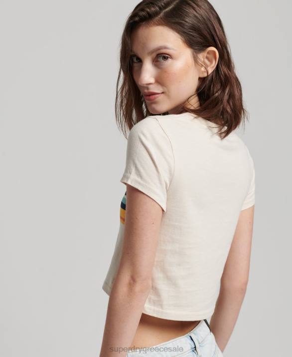 vintage ριγέ crop t-shirt γυναίκες είδη ένδυσης κρέμα Superdry L02L2705
