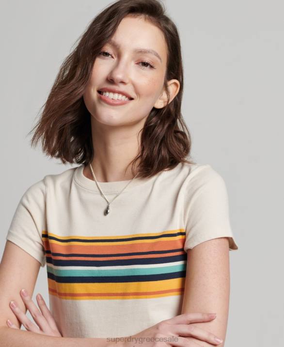vintage ριγέ crop t-shirt γυναίκες είδη ένδυσης κρέμα Superdry L02L2705