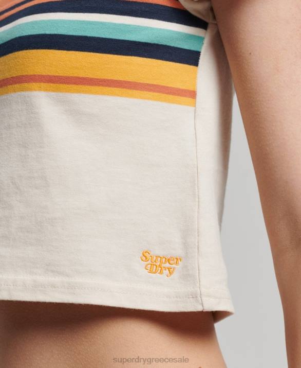 vintage ριγέ crop t-shirt γυναίκες είδη ένδυσης κρέμα Superdry L02L2705