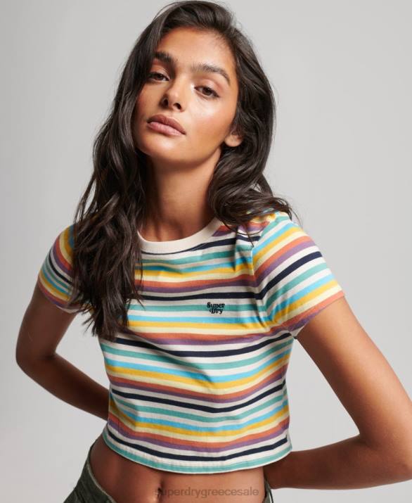 vintage ριγέ crop t-shirt γυναίκες είδη ένδυσης κίτρινος Superdry L02L2738