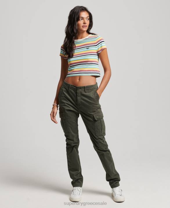 vintage ριγέ crop t-shirt γυναίκες είδη ένδυσης κίτρινος Superdry L02L2738