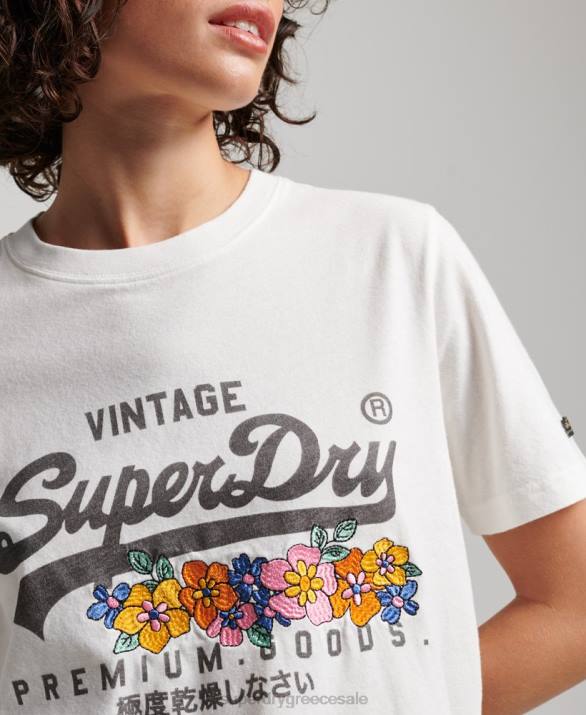vintage logo premium floral t-shirt γυναίκες είδη ένδυσης κρέμα Superdry L02L2684