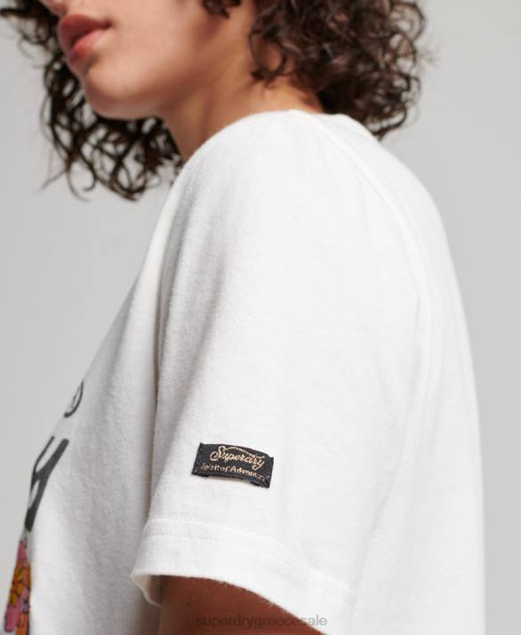 vintage logo premium floral t-shirt γυναίκες είδη ένδυσης κρέμα Superdry L02L2684