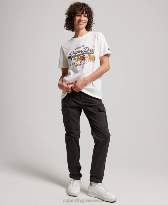 vintage logo premium floral t-shirt γυναίκες είδη ένδυσης κρέμα Superdry L02L2684