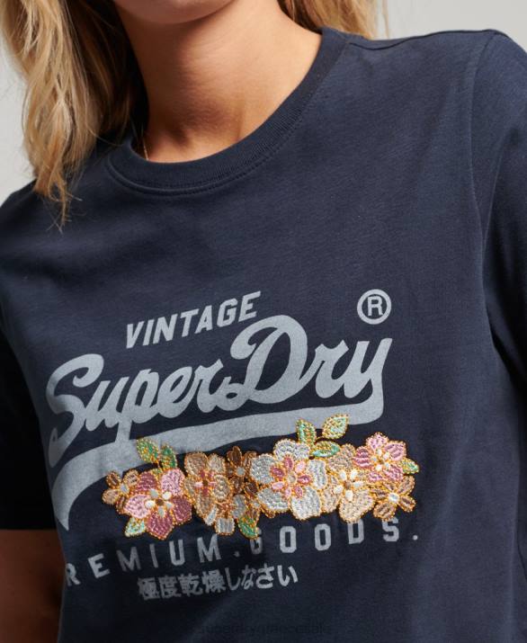 vintage logo premium floral t-shirt γυναίκες είδη ένδυσης ΠΟΛΕΜΙΚΟ ΝΑΥΤΙΚΟ Superdry L02L2714
