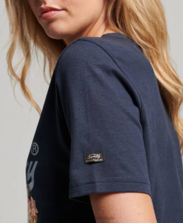 vintage logo premium floral t-shirt γυναίκες είδη ένδυσης ΠΟΛΕΜΙΚΟ ΝΑΥΤΙΚΟ Superdry L02L2714