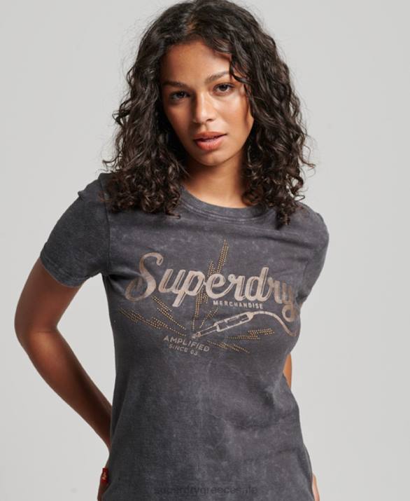 vintage εμπορικό κατάστημα skinny t-shirt γυναίκες είδη ένδυσης μαύρος Superdry L02L2708