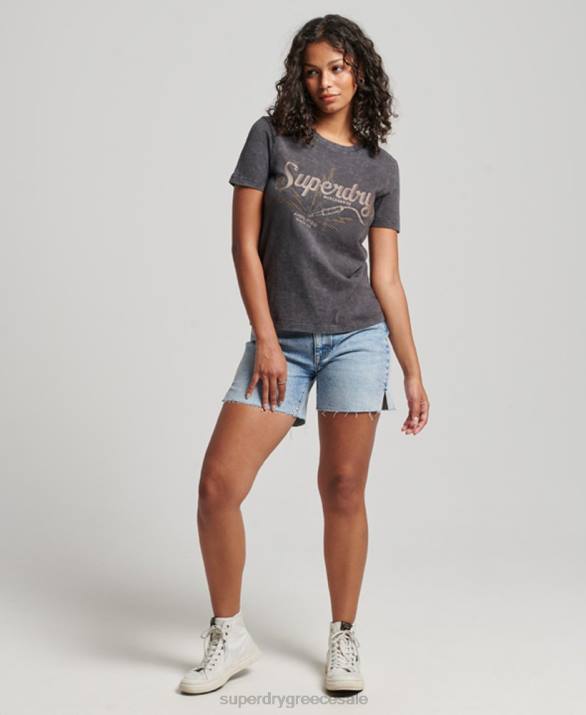 vintage εμπορικό κατάστημα skinny t-shirt γυναίκες είδη ένδυσης μαύρος Superdry L02L2708