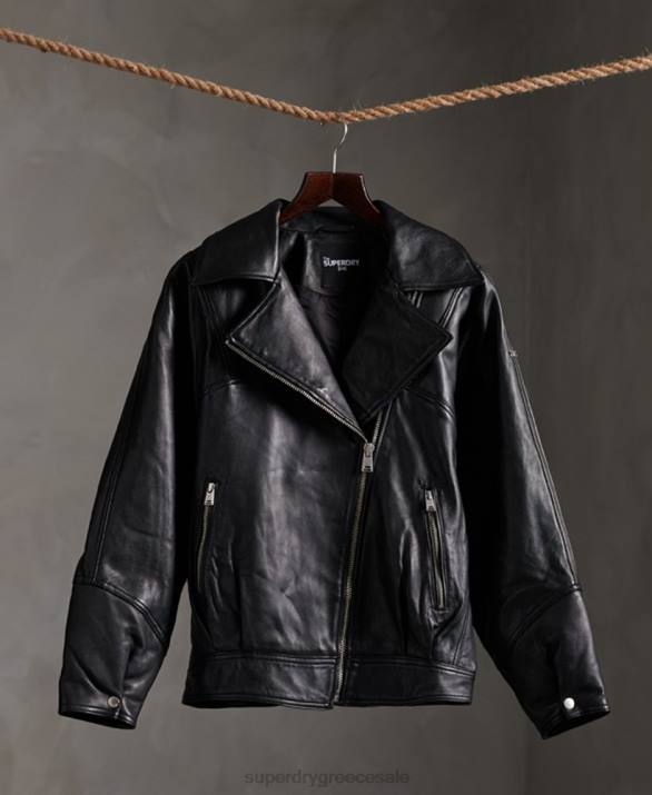 edit υβριδικό δερμάτινο biker jacket γυναίκες είδη ένδυσης μαύρος Superdry L02L5623